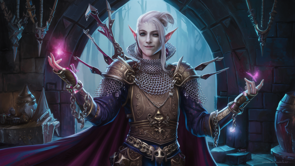 drow fighter mage wearing drow chain mail